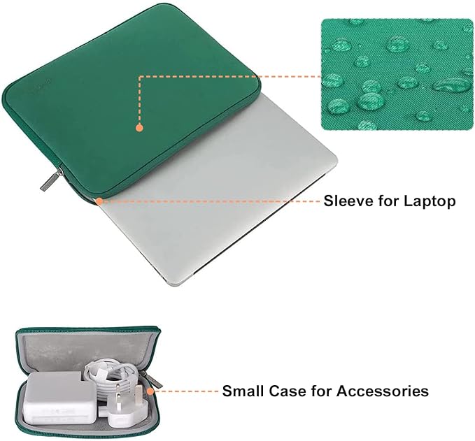 MOSISO Laptop Case 13.3 inch, 13-13.3 inch Laptop Sleeve with Small Case | Compatible with MacBook Air/Pro 13/Pro 14 M5 M4 M3 M2 M1, HP Dell ASUS Lenovo, Neoprene Computer Sleeve Bag, Peacock Green - Image 2