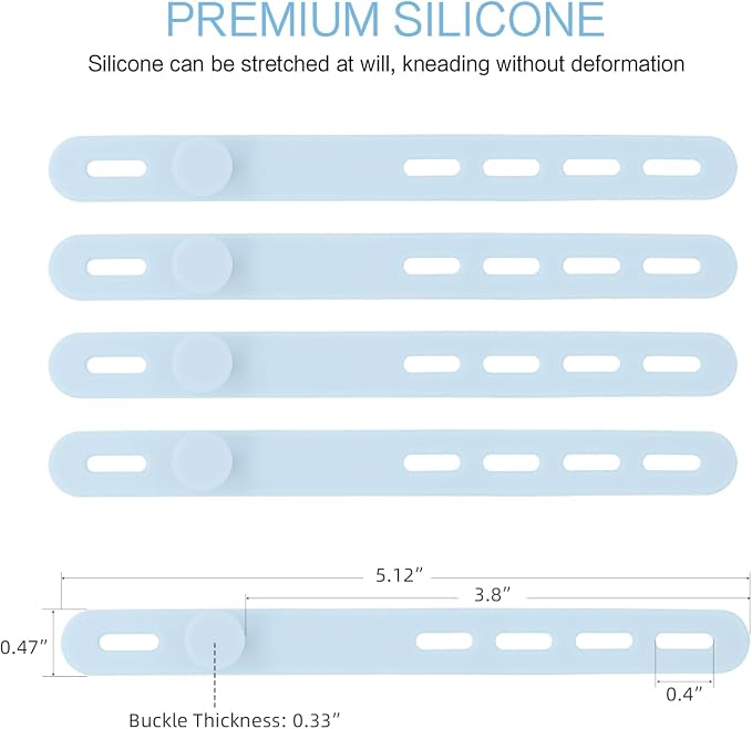 Donruby 24Pcs Silicone Cable Ties, Reusable Cord Organizer Straps, Ice Blue | Adjustable, Multipurpose, 5.12" High-Elasticity Cord Wraps for Bundling Electronics, Home Office Travel Essentials - Image 2