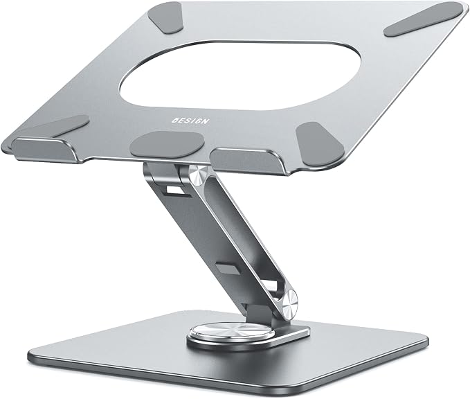 BESIGN LSX7 Laptop Stand with 360 Rotating Base, Ergonomic Adjustable Notebook Riser, Foldable Computer Holder Compatible with 10-15.6" Laptops (Gray) by BESIGN