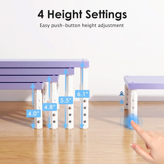 ECOLOVI Adjustable Wood Computer Monitor Stand Riser, Office Desk Organizer and Accessories for Monitor, Laptop, PC, Printer, Office Desk Accessories Workspace Organizer for Home Office Supplies, Purple - Image 7