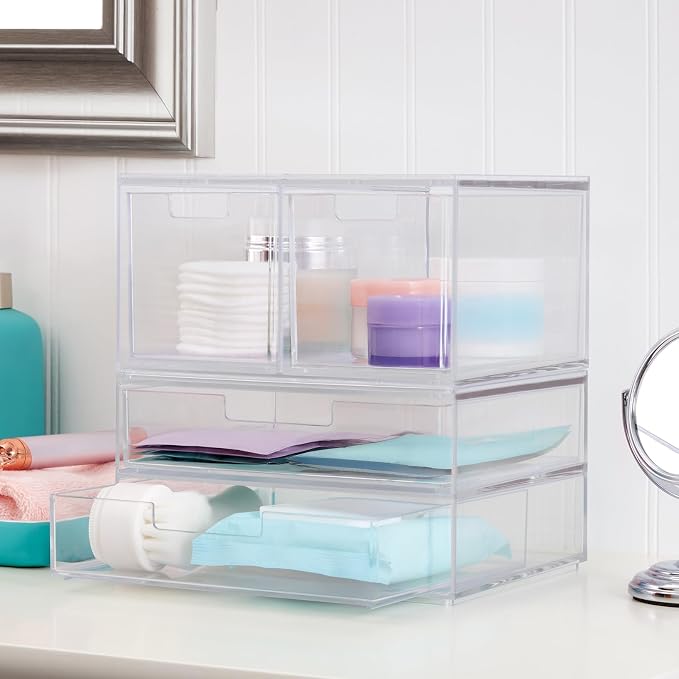 STORi Stackable Desk Organizer Drawers, Clear Pen Pencil Makeup Brush Holder for Desktops and Vanities, 4 Multi-size Drawers (Made in USA) - Image 9
