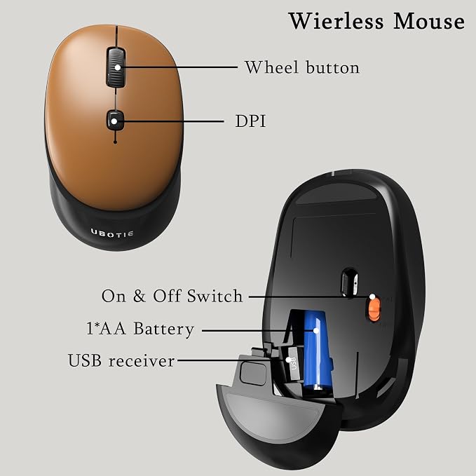 Colorful Wireless Computer Keyboards Mouse Combos (Black Brown) | UBOTIE Polychrome Round Keycaps Retro PC keyboards 2.4GHz Radio Frequency Connection With Optical Mouse Power Switch - Image 5