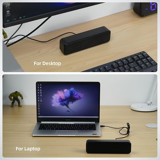 [Upgraded] Computer Speakers for Desktop PC, USB Plug-n-Play, External Speakers for Laptop, Mini PC Sound Bar with Stereo Loud Sound, Enhanced Bass, Compatible with Windows, macOS, ChromeOS, Linux - Image 7
