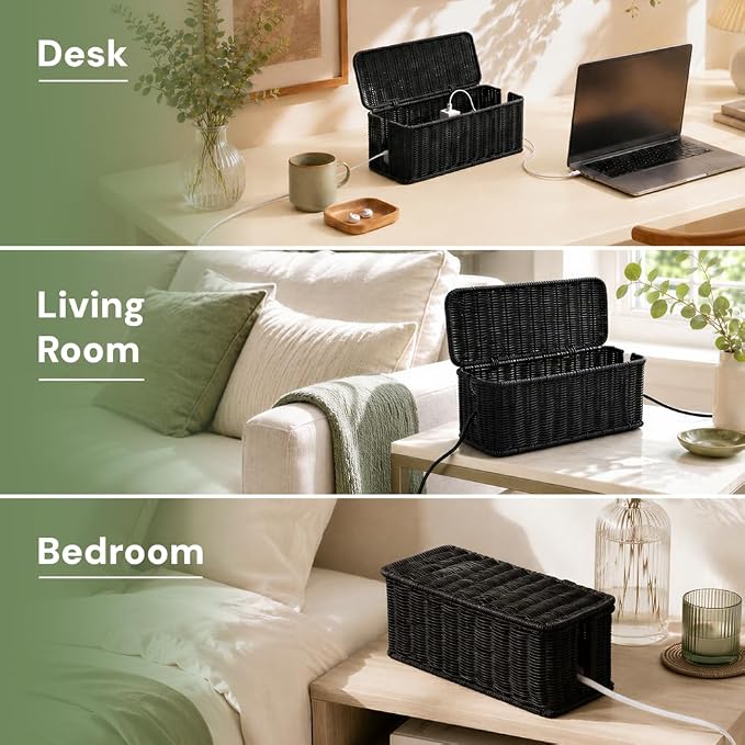 Cable Management Box, Handmade Rattan Cord Organizer for Power Strip | Open Slots Cord Hider for Power Strip, Router & USB Hub, Registered U.S. Design Patent - Image 7