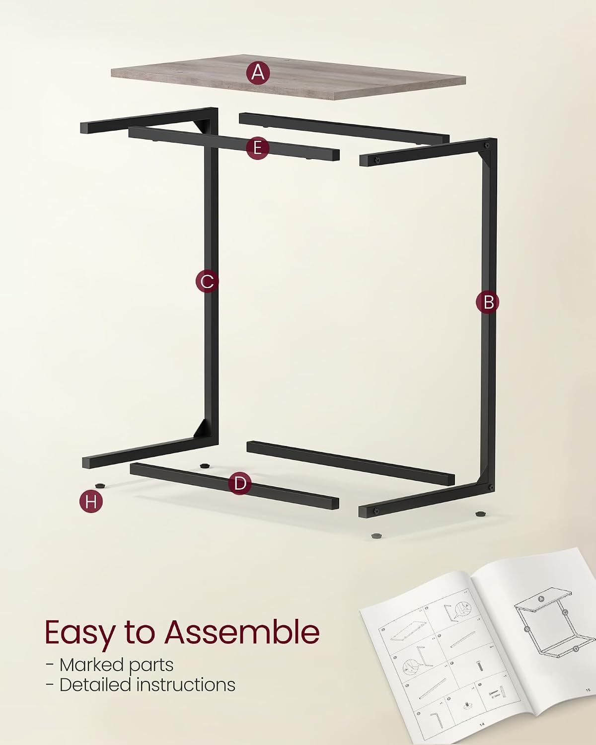 VASAGLE C Shape End Table for Couch or Sofa, Industrial Small Side Table - Image 6
