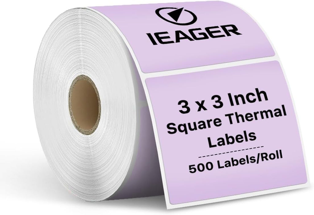iEager Purple 3" x 3" Square Thermal Label Stickers, 500 Labels/Roll by iEager