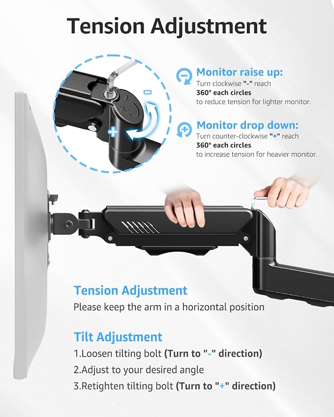 MOUNTUP Single Monitor Wall Mount for Max 32 Inch Computer Screen, Fully Adjustable Monitor Arm, Wall Mount Monitors Holder Support 4.4-19.8lbs Display, VESA Bracket Fit 75x75mm, 100x100mm - Image 5