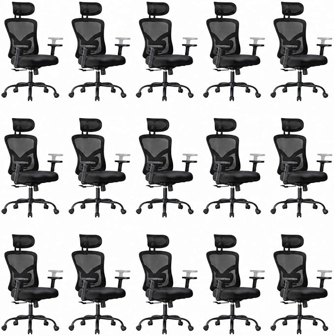 Marsail Ergonomic Office Chair Ergonomic Gaming Chair with Lumbar Support, 2D Headrest, Adjustable Armrests, Contoured Seat Cushion, Computer Desk Chair with Wheels for Home and Office, Pack of 15 by Marsail