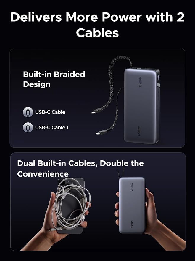 UGREEN Nexode 20000mAh 67W Built-in USB-C Power Bank for iPhone 17 | 2 built-in USB-C cables, 90Wh. Fast charges for MacBook, iPad, Samsung, Dell, HP, Lenovo. for business travel. - Image 5