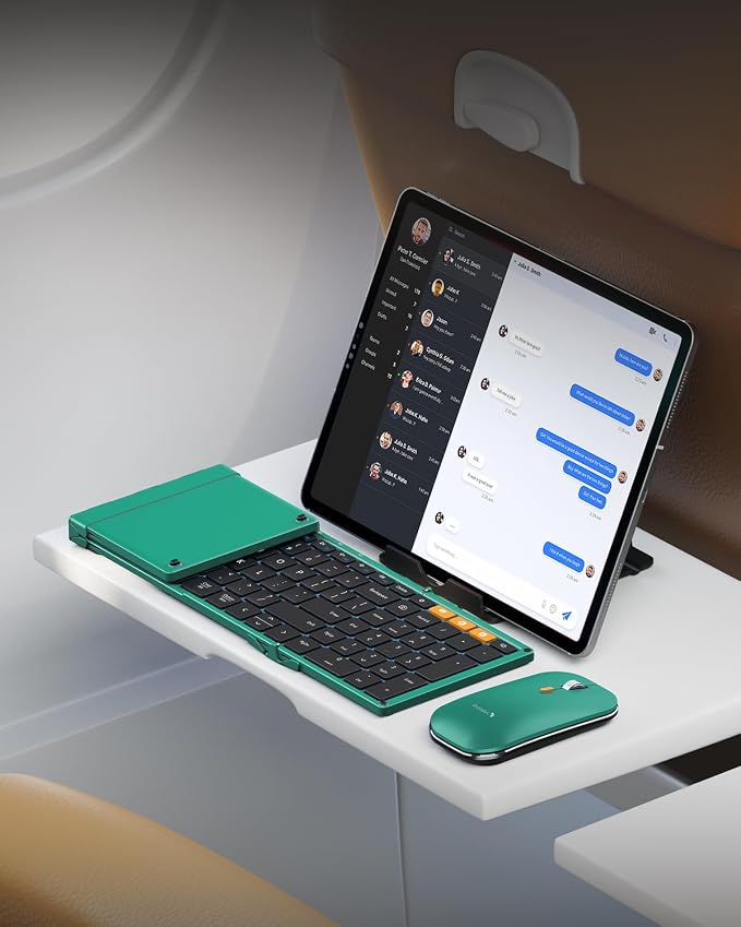 ProtoArc XKM01 Full-Size Foldable Keyboard Mouse Combo for Travel - Green | 105-key keyboard, slim mouse, hard case and phone stand; 3-device Bluetooth & 2.4G switching, for travel office use - Image 8