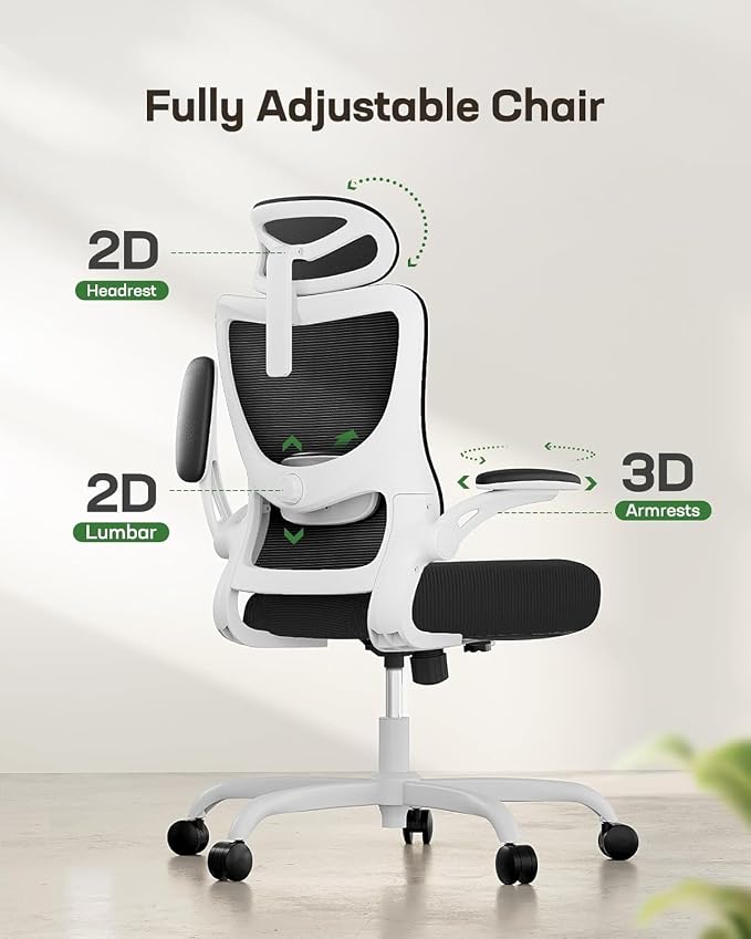 Marsail Ergonomic Office Chair with 3D Armrests, Pack of 10 | Office Desk Chair with High Back Mesh, Adjustable Lumbar Support, Rolling Work Swivel Task Chairs with Wheel, Headrest, home - Image 3