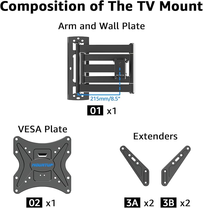 MOUNTUP Corner TV Wall Mount for Most 26-65 Inch TVs, Long Arm TV Mount with 30 Inch Extension Arm, Smooth Swivel Tilt Single Stud Full Motion Bracket Max VESA 400x400mm, 77 lbs Heavy Duty, MU0057 - Image 8