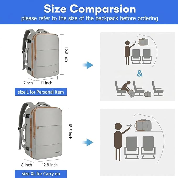 Taygeer Carry On Backpack for Men Women, Laptop Bag 17.3" Flight Approved | Travel Backpack with Water Bottle Pocket & Shoe Pouch, College Teacher Tote Bag for Business Travel, Dark Brown Khaki - Image 6