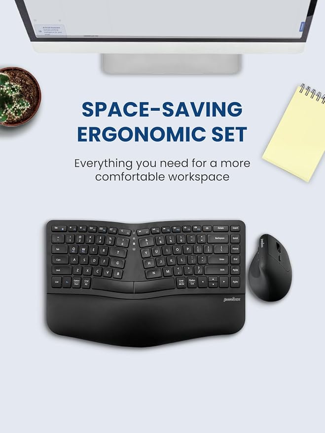 Perixx PERIDUO-606II 2-in-1 Wireless Compact Ergonomic Keyboard with Portable Vertical Mouse - Adjustable Palm Rest Stand - Quiet Keys & Clicks - US English - Image 2
