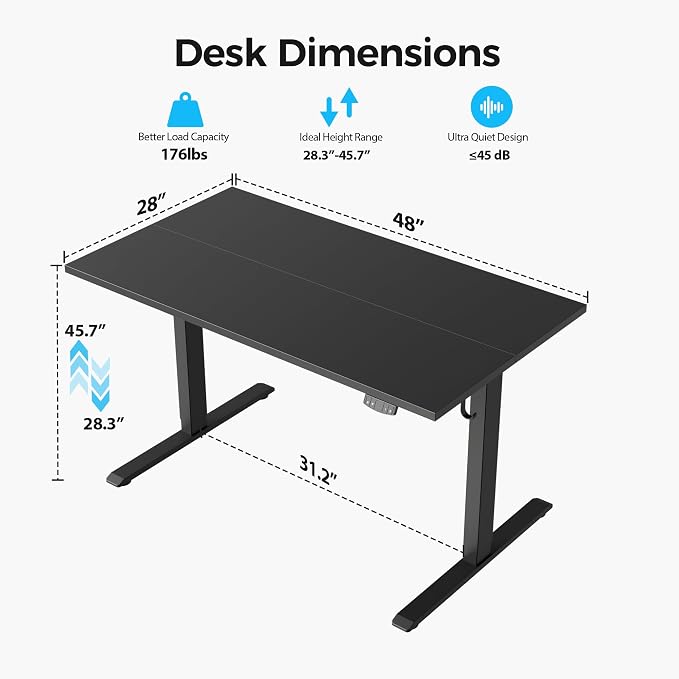 Agilestic 48 * 28 Inch Height Adjustable Electric Standing Desk, Black | Sit Stand Up Computer Desk, Extra Wide desktop, Memory Presets, Stable Steel Frame,154 lbs, Easy Assembly, Splice Board - Image 8