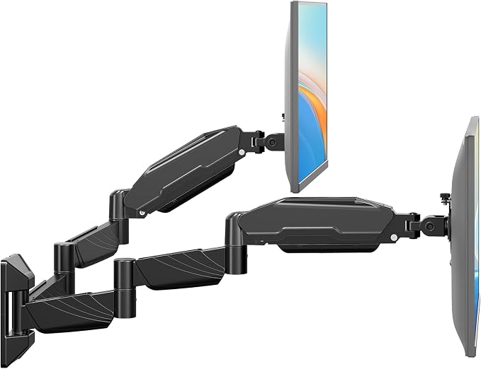 Long Arm Dual Monitor Wall Mount for 17-32" | 27.1" Extra Long Monitor Mount Holds up to 17.6 lbs Each Gas Spring Wall Monitor Arm Full Motion VESA Mount, 75/100, Black by ERGOFOCUS