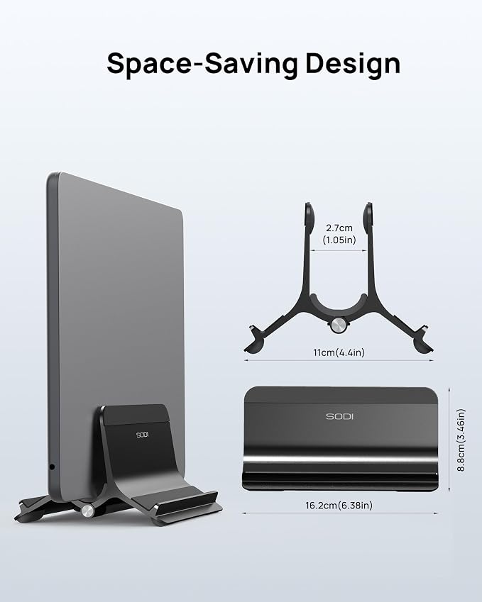 Vertical Laptop Stand Holder for Desk Compatible with MacBook Air, MacBook Pro Stand Vertical Aluminum Up to 17 inch, Gravity Auto-Lock Cooling, 3-in-1 Space Saving Desk Organizer Accessories - Image 8