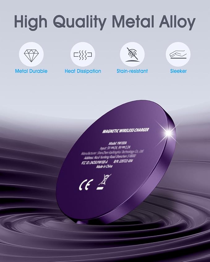 for Apple Mag-Safe Charger 2 Pack, Magnetic Wireless Charger, Violet | Made for iPhone 17/17 Pro/17 Pro Max/Air/16 15 14 13 12 Pro Max Plus mini, Charging Pad for Airpods Pro 3 2,Strong Magnet - Image 7