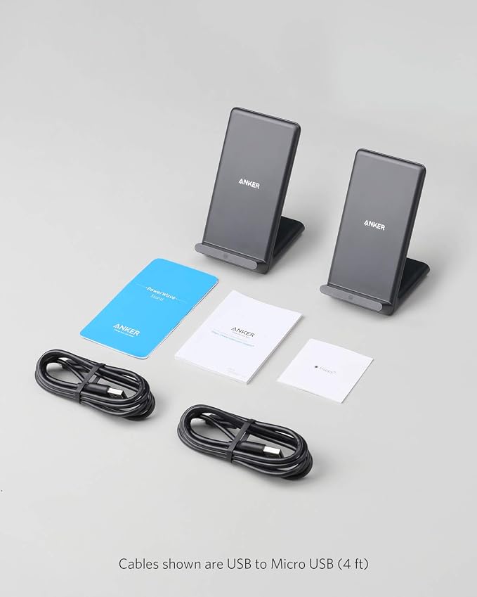 Anker 313 Qi-Certified 10W Max Wireless Charger Stand | Fast Power for iPhone 15 / 14 / 13 / 12 / 11 / X, Galaxy S23 / S22, and More (2-Pack, Micro-USB Cable, Adapter Not Included) - Image 7