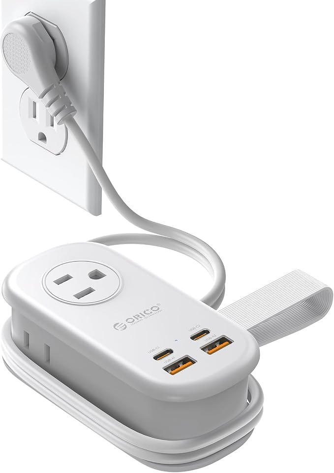 ORICO 65W GaN Travel Power Strip with Flat Plug and 4FT Extension Cord | 7-in-1 Charging Ports (3 AC Outlets/2 USB-A/2 USB-C), Fast Charger for MacBook Pro/Air, iPad Pro, iPhone 17/16/15- AP3 by ORICO