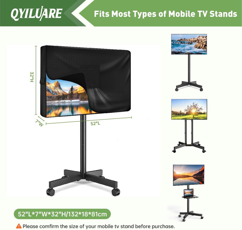 Mobile TV Stand Cover for 52-55 Inch TVs,Waterproof TV Cover for Outdoor/Indoor Rolling TV Stand(52" L×32" H×7" W) - Image 2