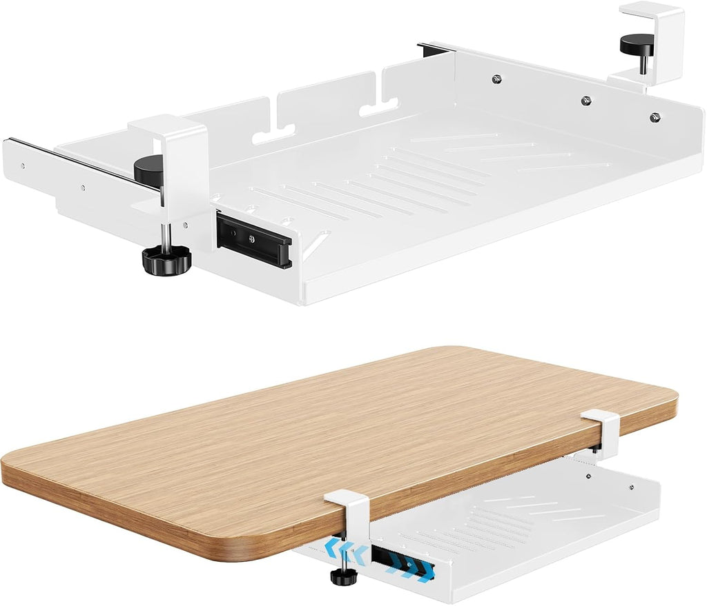 BYMECOST Sliding No Drill Under Desk Laptop Mount, Metal Storage Shelf by BYMECOST