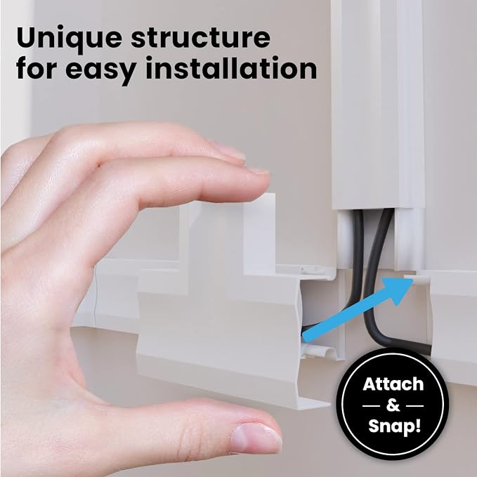 EVEO Cable Hider Wall 306” - Cable Raceway Cord Hider - Wire Covers for Cords on Wall, Cord Cover, Wall Cable Hider, Cable Concealer, Wire Hiders for TV on Wall Management-20X (L16 W0.95 H0.5) - White - Image 8