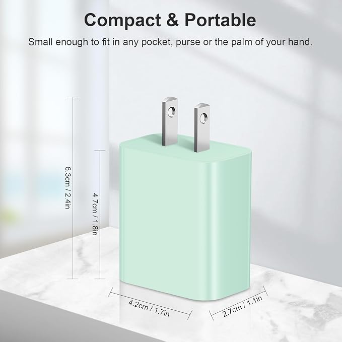 [4 Pack] USB C Charger Block Charging Block Type C Charger | 20W Wall Chargers for iPhone Air/17/17 Plus/17 Pro/17 Pro Max/16/16 Plus/16 Pro/16 Pro Max/15/15 Pro/15 Max/14/Samsung(Green) - Image 5