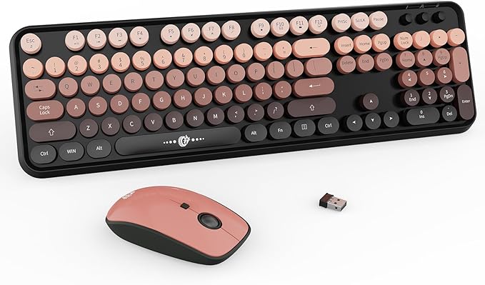 Wireless Keyboard and Mouse Combo - 2.4G Full-Sized Cute Colorful Mouse and Keyboard with 104 Round Keys Retro Typewriter Keyboard for Laptop/Windows/PC - Black Gradient by FD
