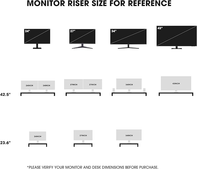 Fenge 42.5" Dual Monitor Stand with Clear Acrylic Legs, Black | Clear Acrylic, Storage Compartment, 2-tier Home Office Monitor Riser, Wide Large Desktop Shelf Fit Monitor/Laptop/Printer - Image 9
