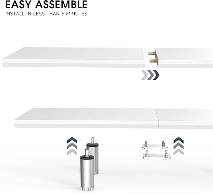 Fenge 39.4” Dual Monitor Stand with Height Adjustable Legs, White | Wooden & Steel, Ergonomic Height 3.6" to 4.4", Underneath Storage, Holds up to 99lbs, Laptop Monitor Stand for Home Office - Image 2