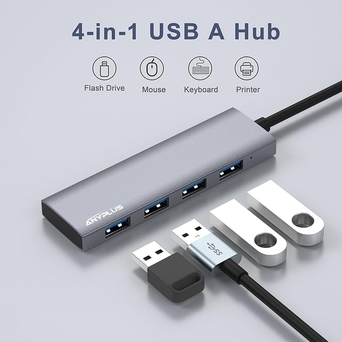 USB Hub, USB 3.0 Hub Aluminum Alloy Ultra Slim USB Splitter, Portable 4 Port USB Extender, USB Hub for Laptop, PC, MacBook, iMac, Surface Pro, Mac Pro, Flash Drive, XPS 【Grey】 - Image 3