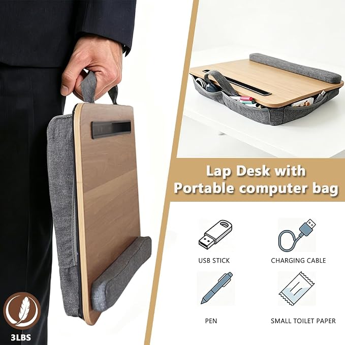 Lap Desk for Bed, Fits 14–17 Inch Laptops | Soft padded suhion,built-in pen slot,compact for bed,couch & travel use - Image 6