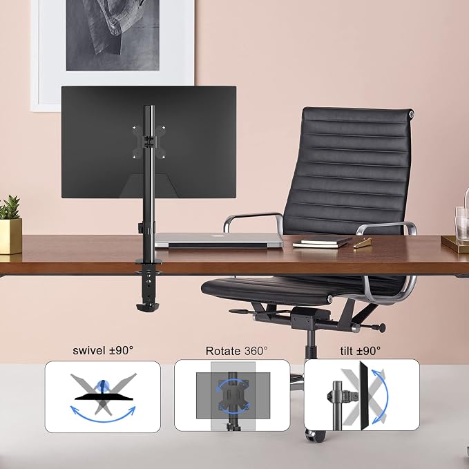 Pholiten Single Monitor Arm Desk Mount, Holds Screens up to 32 inch,Holds Up to 22lbs,Fully Adjustable Stand with C-Clamp and Grommet Base,100x100 Vesa Monitor Stand | Holds Screens up to 32 inch, Holds Up to 22lbs, Fully Adjustable Stand, C-Clamp and ... - Image 4