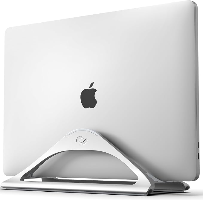 HumanCentric Vertical Laptop Stand for Desks in Silver Color, Adjustable | Upright Adjustable Holder to Dock Apple MacBook Stand, and Other Laptops to Organize Work & Home Office, Automatic Grip by HumanCentric