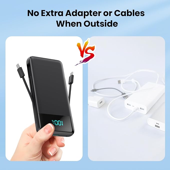 Portable Charger Power Bank for iPhone with Built-in Cables and AC Wall Plug, 13800mAh Ultra Slim Travel Essentials,USB C Fast Charging External Battery Pack for iPhone 17/16/15/13,Galaxy,Android etc - Image 4