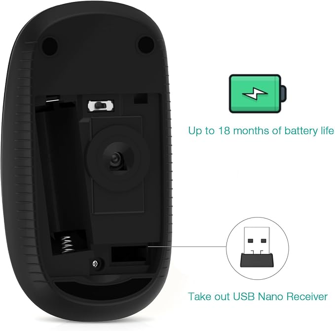 Unipows Wireless Mouse-2.4G Slim Portable Computer Mouse, Black Silver | Nano Receiver, Less Noise Mobile Optical Mice for Notebook, PC, Laptop, Desktop - Image 4