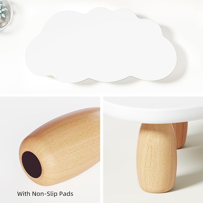 AFOOYO Monitor Stand Riser,Cloud Shape Wood Computer Monitor Stand, 16.5IN Monitor Stand Riser, Multi-Purpose Desktop Organizer Riser for Computer,Laptop,Printer,TV,White - Image 6
