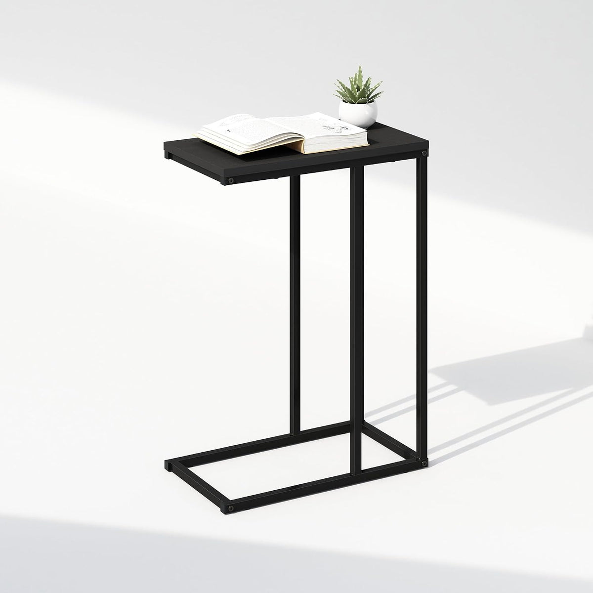 Furinno C-Shaped Metal Frame Side Table, Easy Assembly, Americano - Image 4
