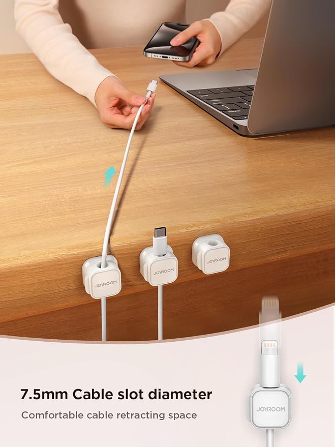 JOYROOM 6 Pack Magnetic Cable Clips, Cord Organizer Adhesive Wire Holder | Home Nightstand Office Desk Accessories, Car Wall Organization, Phone Charger Cord Holder Management, Cable Smooth Adjustable - Image 3