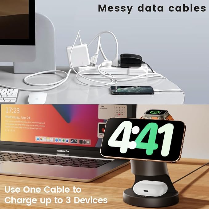 3 in 1 Wireless Charging Station for Apple Devices,Magsafe Charger for IPhone17 16 15 14 13 12 Pro/Max/Plus/Mini Wireless Charger Station for AirPods 2/3/4/Pro iWatch Ultra11/10/9/8/7/SE/6/5/4/3/2 - Image 2