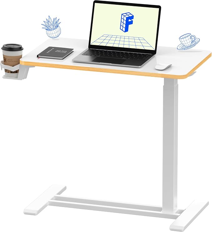 FLEXISPOT H7 28" Pneumatic Height-Adjustable Overbed Table with Wheels | C-shaped bedside table TV Tray,Medical End Side Table,Laptop desk for Hospital Home office use,27.6"Wx15.7"D,White Maple by Unknown