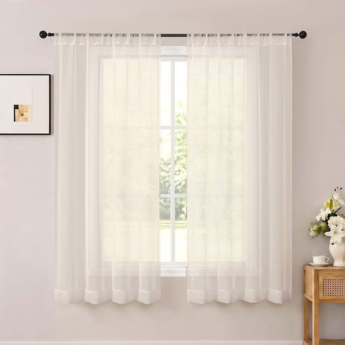 Cream Sheer Curtains 63 Inch Length for Living Room 2 Panels Set | Light Filtering, Rod Pocket, Soft Airy Voile Sheer, Bedroom Window Treatments, Airy Soft Fabric,2 Pcs Each 42"W X 63"L by OWENIE