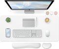 Leather Desk Pad and Keyboard Wrist Rest, Large Mouse Pad + Keyboard Pad+Mouse Wrist Support, Non-Slip Desk Mat Protector for Office, Home (35.4×15.7 Inches,White) by Bloss