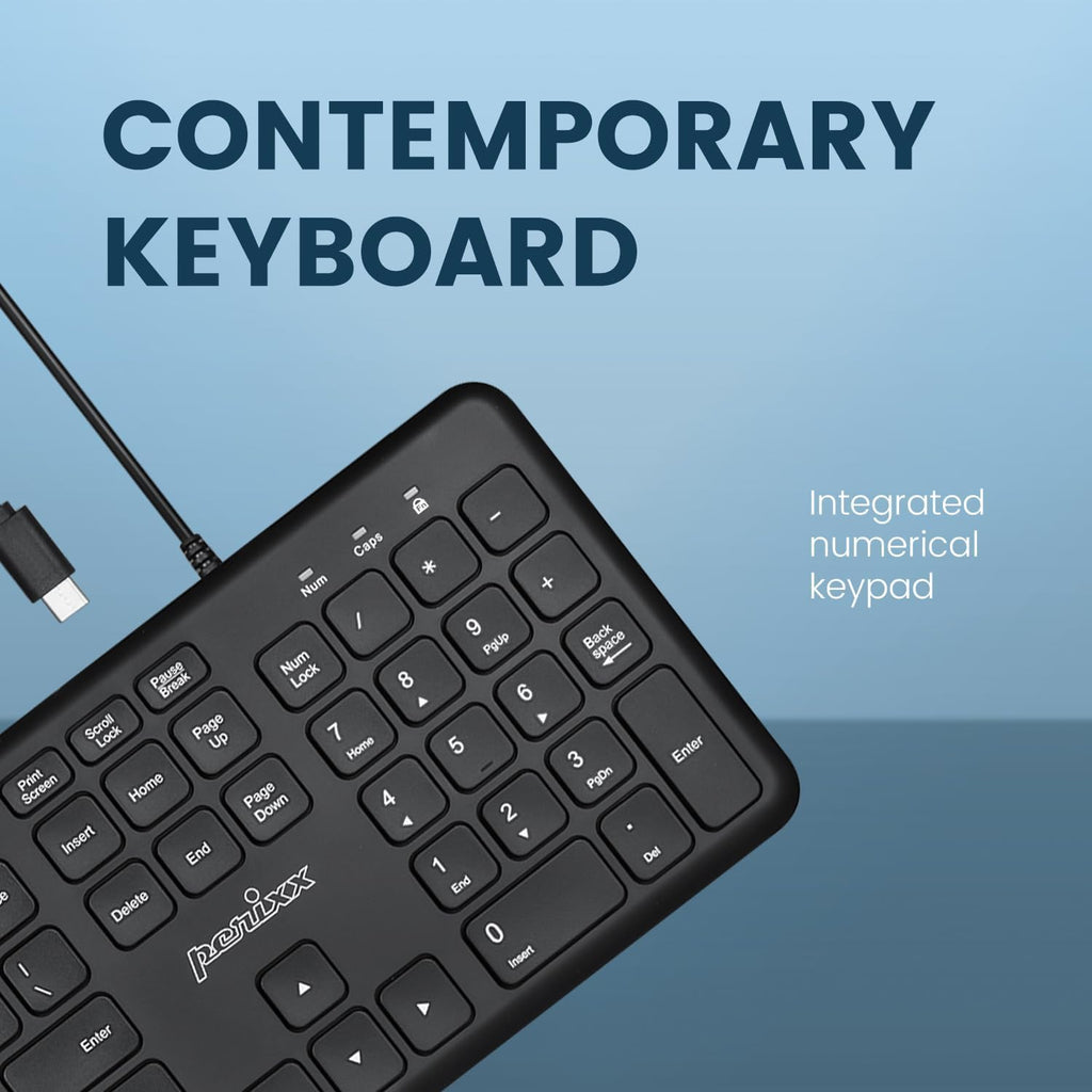 Perixx PERIBOARD-210C Wired Full-Size USB C Keyboard with Quiet Scissor Keys - Compatible with Windows, macOS, and Android Tablet and Laptops - Black - US English - Image 7