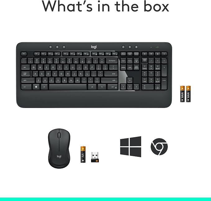 Logitech MK540 Full Size Advanced Wireless Keyboard and Mouse Combo | Full size quiet keyboard with number pad & integrated palm rest, full size ambidextrous mouse, includes USB-A Nano Receiver - Image 11