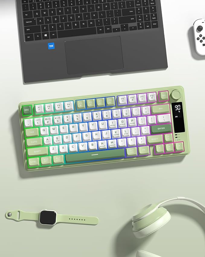 Womier DK75 75% Wireless Gaming Keyboard, RGB Backlit Creamy Keyboard with Media Knob, OLED Screen, Tri-Mode 2.4GHz/USB-C/BT5.0, Anti-Ghosting No-Conflict Silent Membrane Keyboard for MAC Windows - Image 9