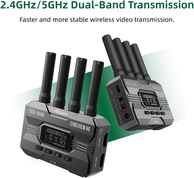 Accsoon CineView HE Wireless Video Transmission System, HDMI Video Transmitter, Dual-Band 1080p60 1200ft Range 60ms Latency, 4 Apps Monitoring, Compatible with Cineview M7 Pro/2 SDI/SE-One HE TX Only - Image 4