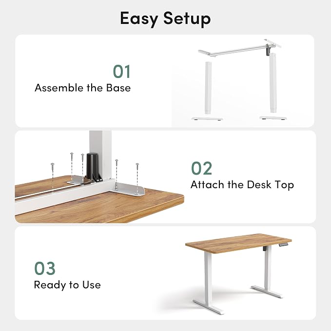 CubiCubi 48 x 24 One-Piece Electric Adjustable Standing Desk, Light Rustic | Height Adjustable Electric Large Computer Home Office Sit Stand up Workstation, with Memory Presets, Headphone Hook - Image 6
