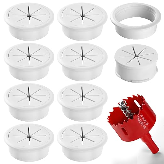 Desk Grommet 2 Inch (50 mm) 8 Pieces, Desk Hole Cover for Cables White, ABS Plastic Grommet Hole Cover with Hole Saw for Wires Cables Through the Countertop by XIOGZAXI by XIOGZAXI